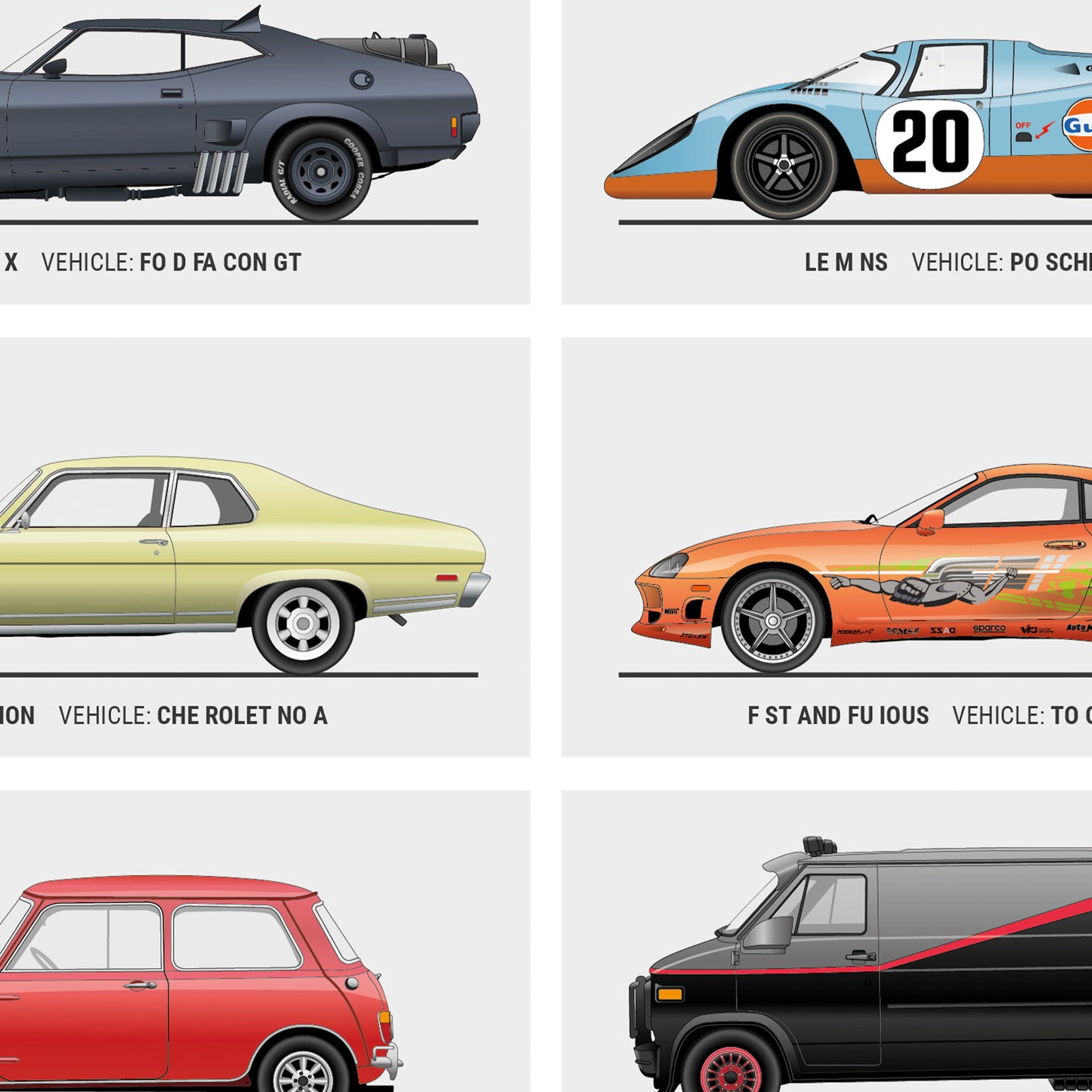 Movie Cars Collage Poster (Unframed)