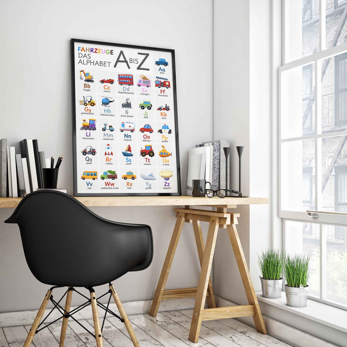 Vehicles Alphabet Poster, Nursery ABC Transportation Print Wall Art for Kids and Babies featuring 26 Vehicles Covering A to Z. (Unframed)
