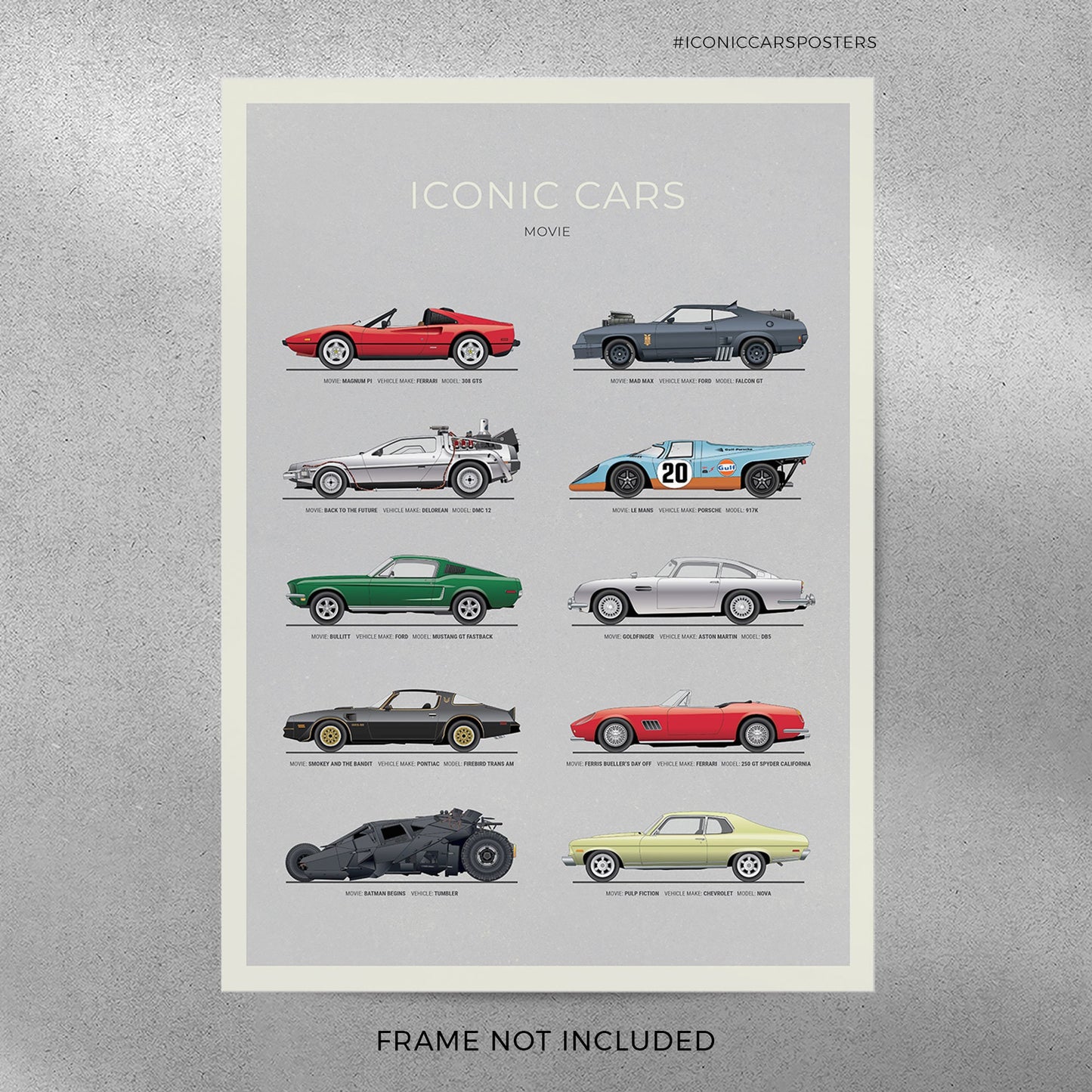 Movie Cars Wall Art (Unframed)
