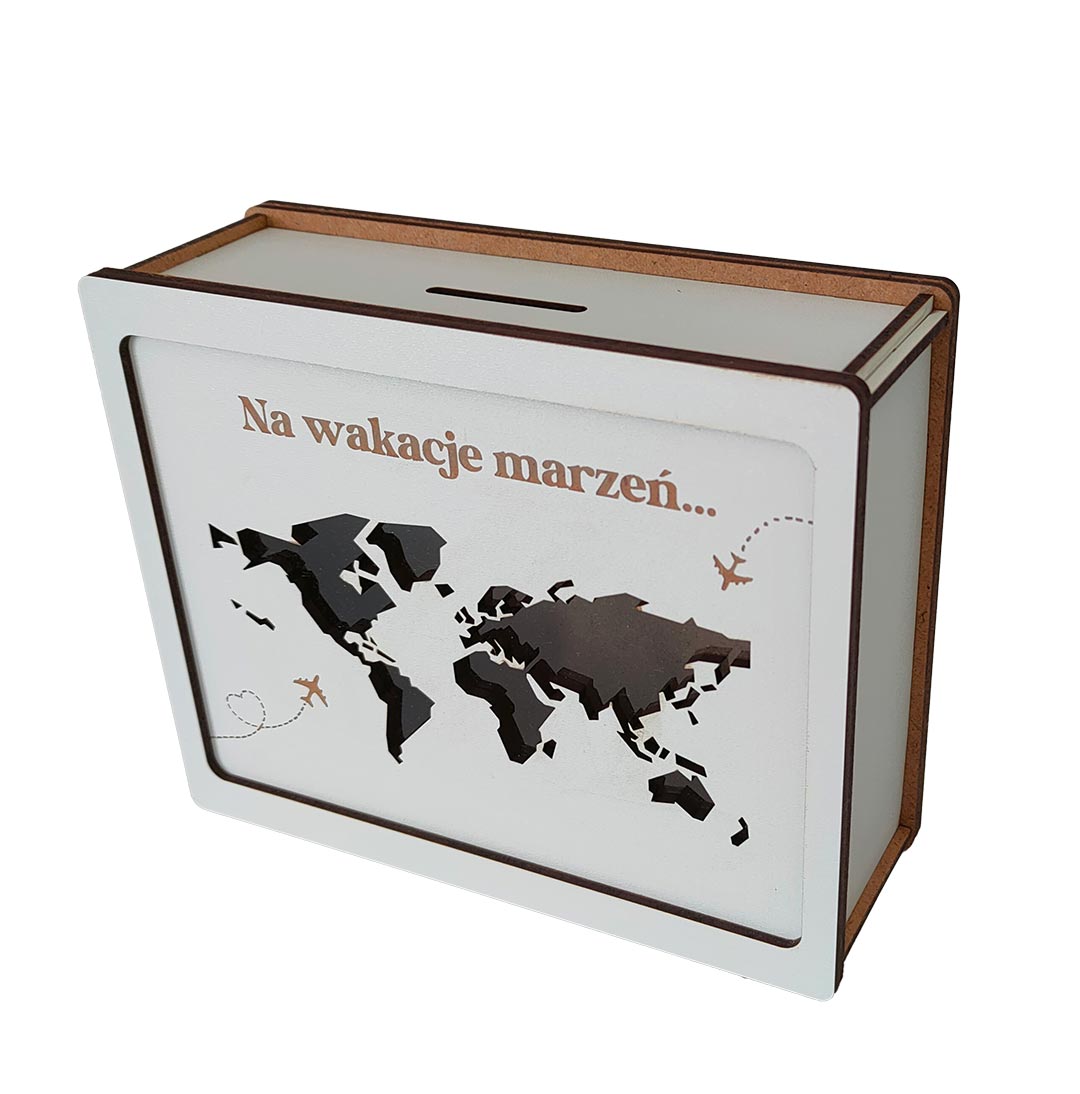 Skarbonka Wykreślana z Mapą - BIAŁA