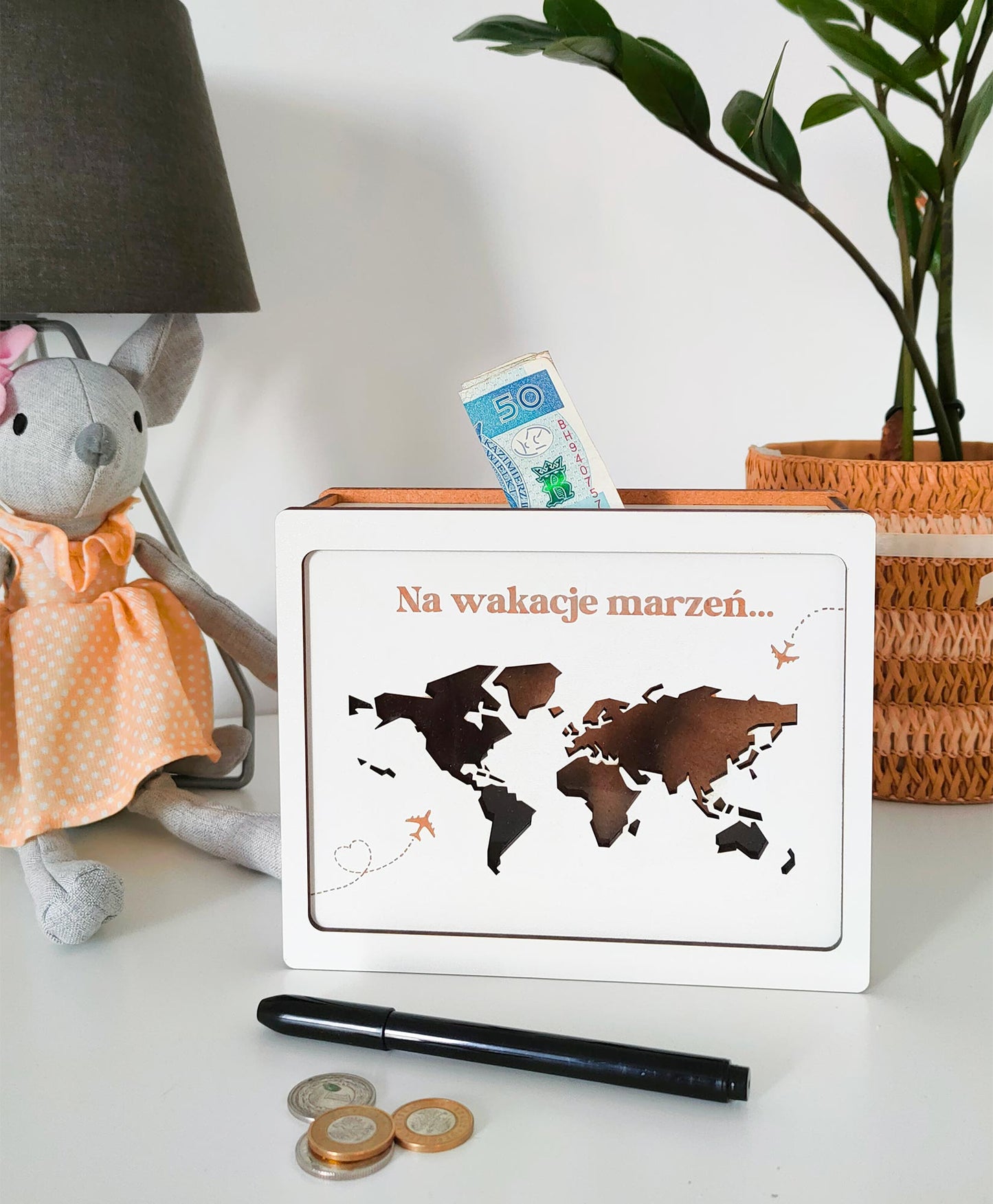 Skarbonka Wykreślana z Mapą - BIAŁA