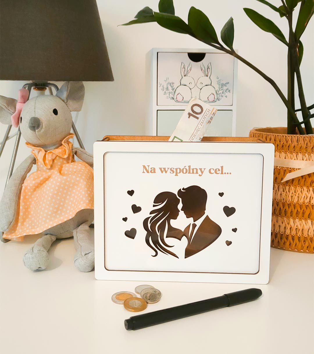 Skarbonka Wykreślana z Parą - BIAŁA