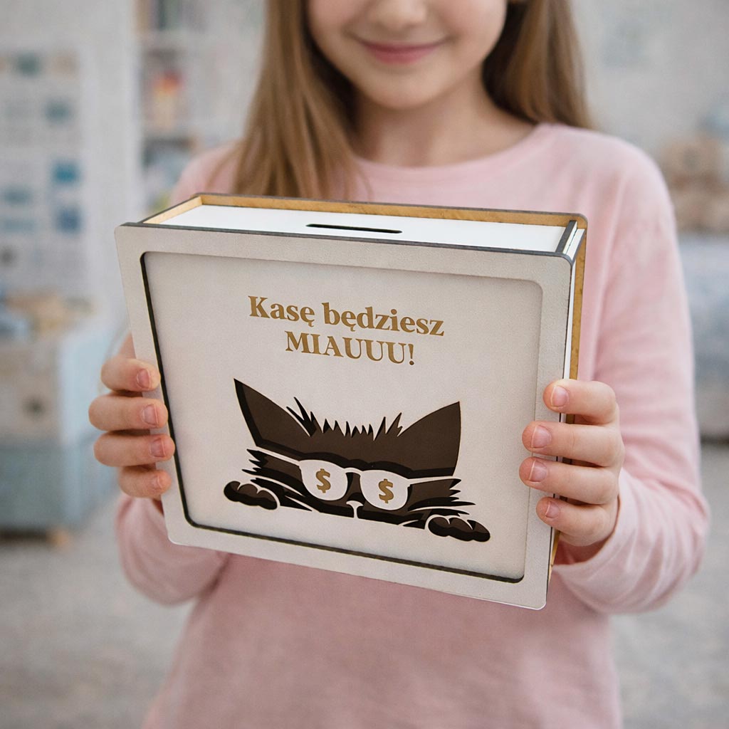 Skarbonka Wykreślana z Kotem - BIAŁA