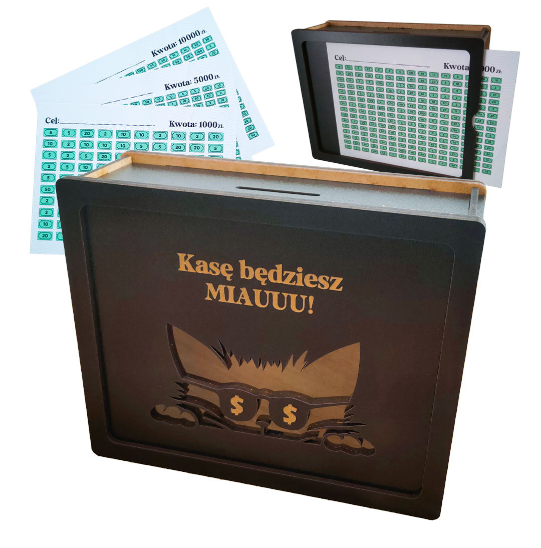 Skarbonka Wykreślana z Kotem - CZARNA