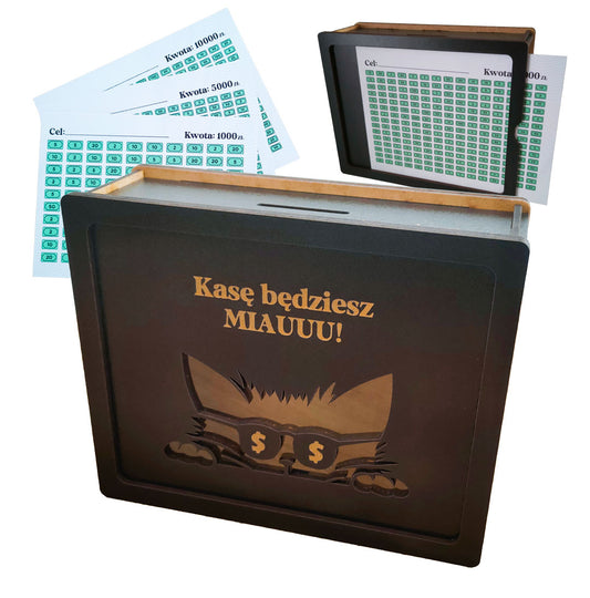 Skarbonka Wykreślana z Kotem - CZARNA