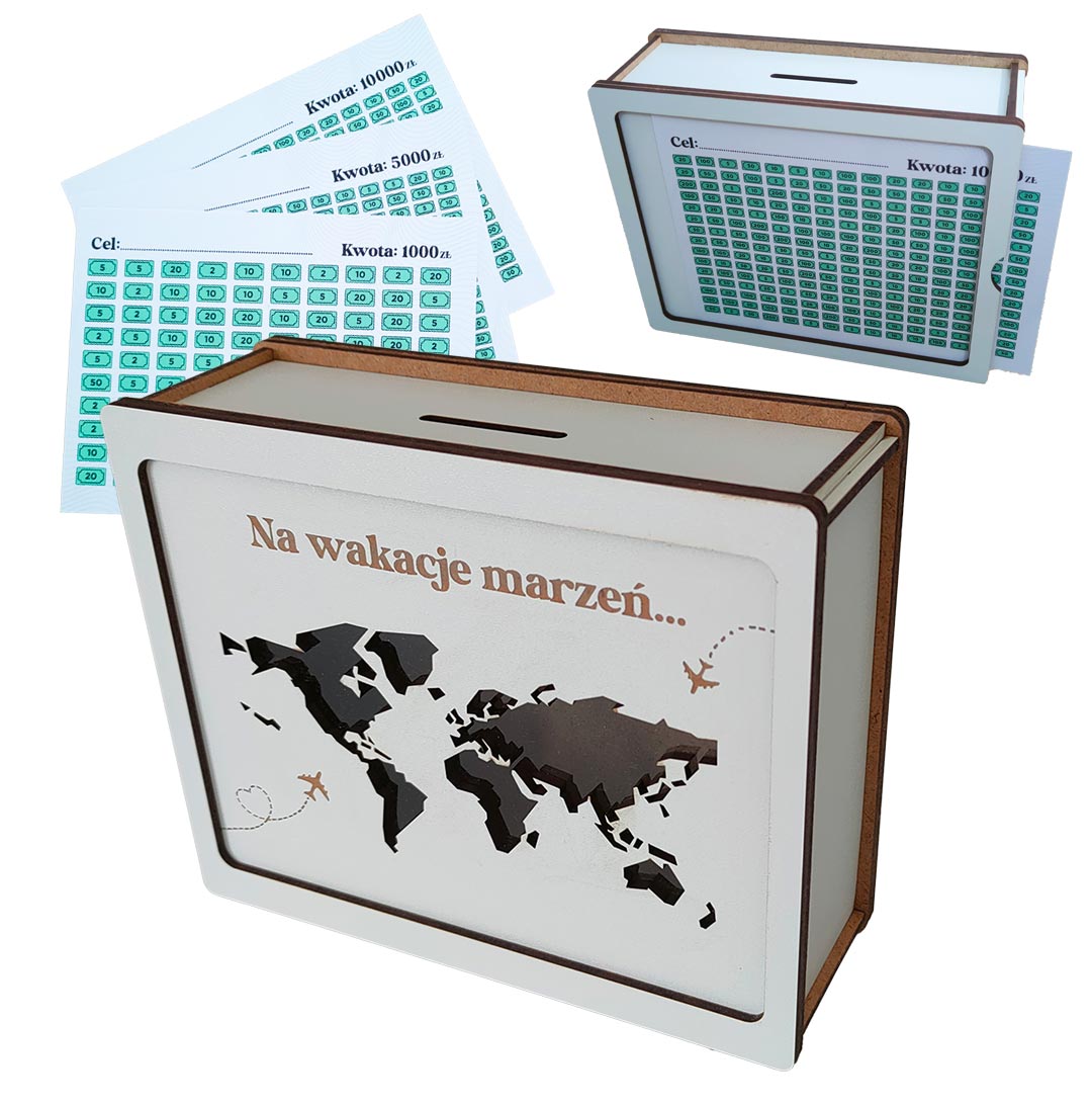 Skarbonka Wykreślana z Mapą - BIAŁA