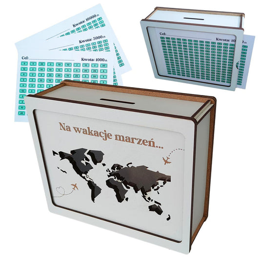 Skarbonka Wykreślana z Mapą - BIAŁA