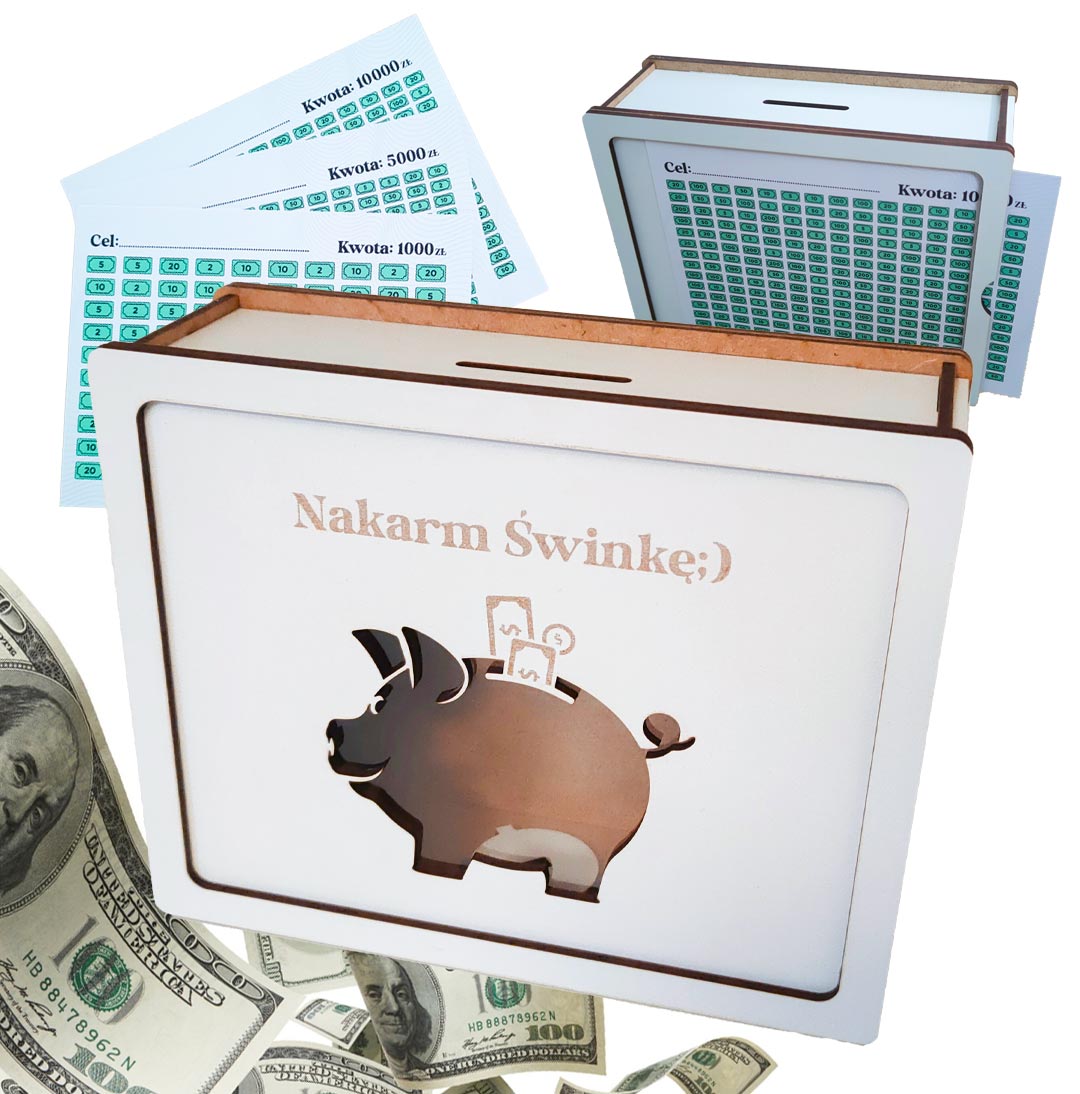 Skarbonka Wykreślana ze Świnką - BIAŁA