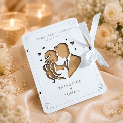 Kartka ŚLUBNA Drewniana Prezent Personalizowany Kartka Na WESELE Pamiątka