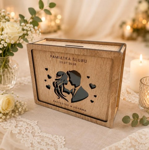 Prezent Na ŚLUB, PERSONALIZOWANA Skarbonka Wykreślana, Pudełko na Pieniądze