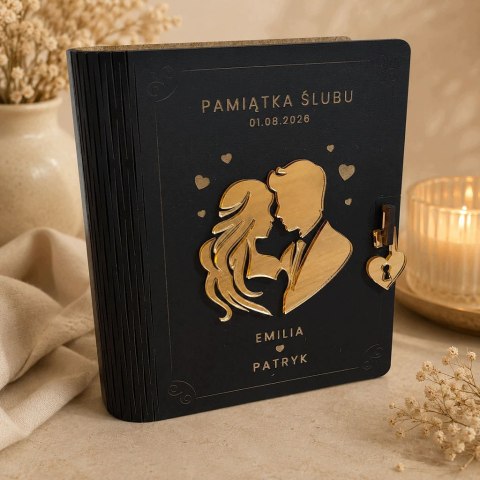 Prezent na ŚLUB, Pudełko na Pieniądze, Personalizowana Pamiątka, Czarne