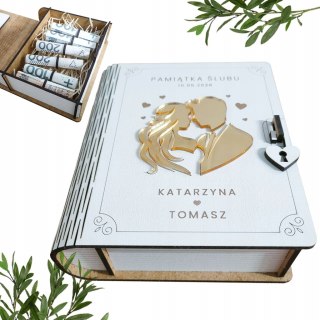 Prezent na ŚLUB, WESELE, Personalizowane Pudełko na Pieniądze, Pamiątka