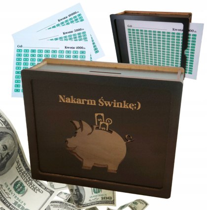 Skarbonka Wykreślana, CZARNA Wyzwanie Oszczędzanie, Zmontowana, WIELORAZOWA