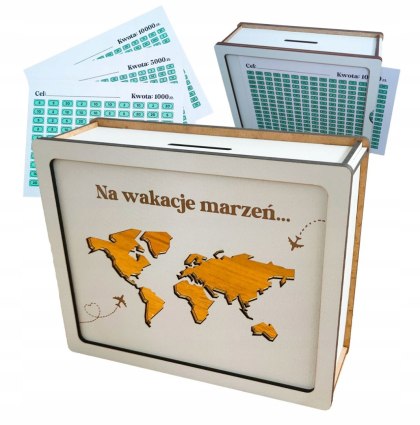 Skarbonka Wykreślana PREMIUM, Złote Lustro, Biała, Wielorazowa, Zmontowana