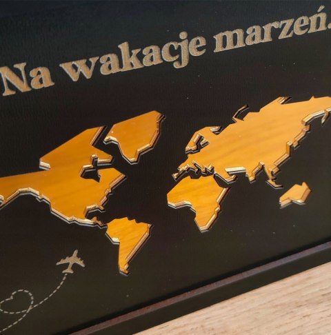 Skarbonka Wykreślana PREMIUM z Mapą ze Złotego Lustra, Czarna, Wielorazowa