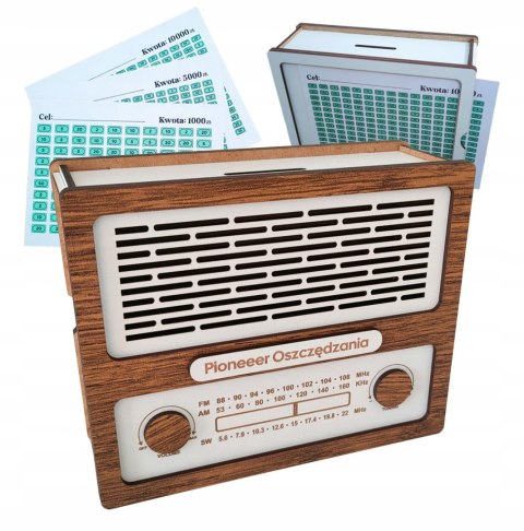 Skarbonka Wykreślana Radio Vintege, BIAŁA, Wielokrotnego Użytku, Zmontowana