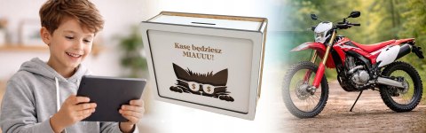 Skarbonka Wykreślana z Kotem, Prezent Dla Dziecka, Zmontowana - WIELORAZOWA