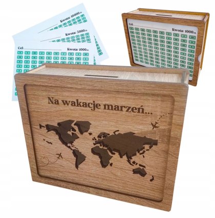 Skarbonka Wykreślanka, Skarbonka DREWNIANA Wielokrotna, Zmontowa, Prezent